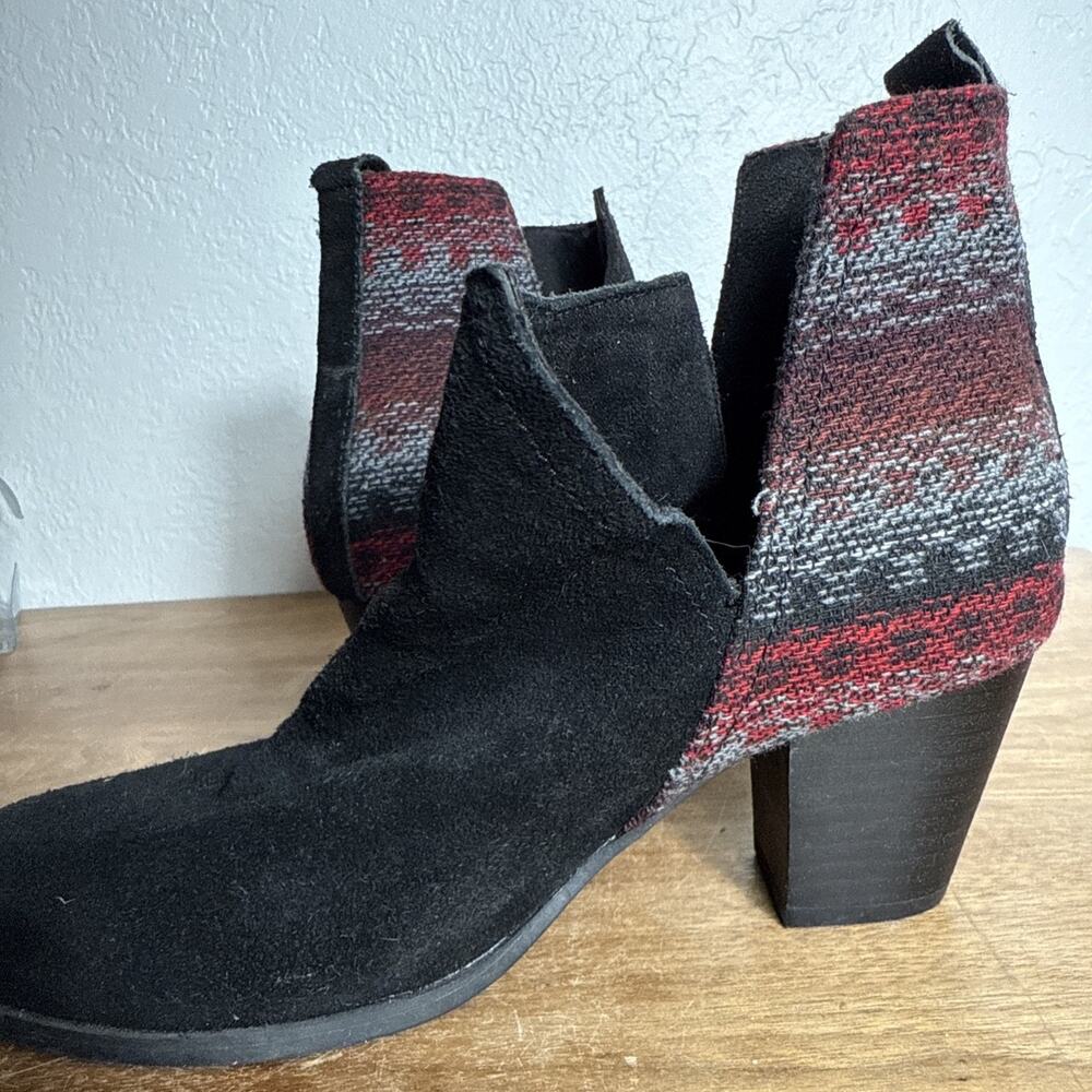 Minnetonka Ankle Boots Size 8 Black Leather Red Grey Woven Aztec Style Western - Picture 6 of 10